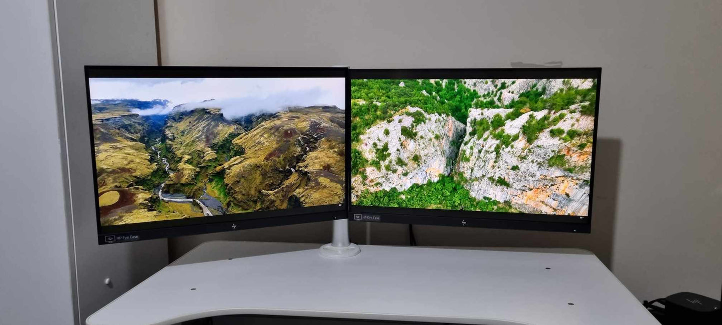 Set of Two HP EliteDisplay E24i G4 Monitors with Dual Monitor Arm – Complete Bundle (Second-Hand)