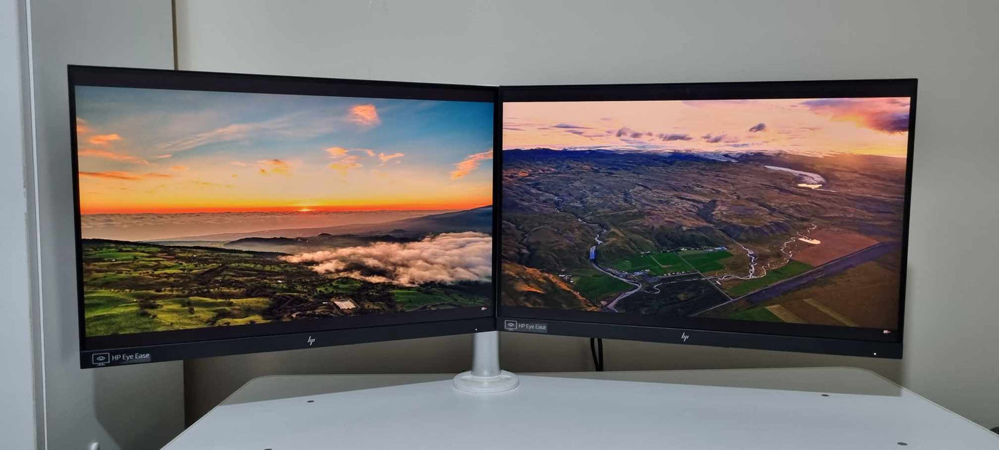 Set of Two HP EliteDisplay E24i G4 Monitors with Dual Monitor Arm – Complete Bundle (Second-Hand)