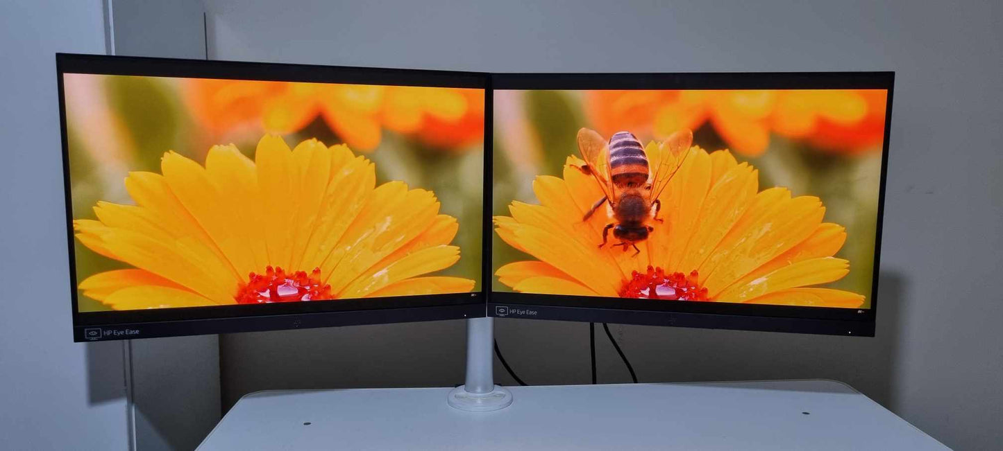 Set of Two HP EliteDisplay E24i G4 Monitors with Dual Monitor Arm – Complete Bundle (Second-Hand)