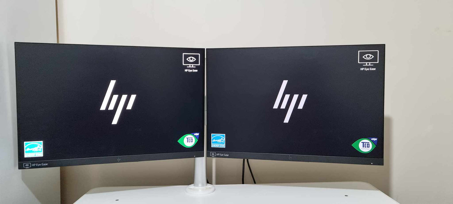 Set of Two HP EliteDisplay E24i G4 Monitors with Dual Monitor Arm – Complete Bundle (Second-Hand)