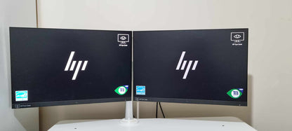 Set of Two HP EliteDisplay E24i G4 Monitors with Dual Monitor Arm – Complete Bundle (Second-Hand)