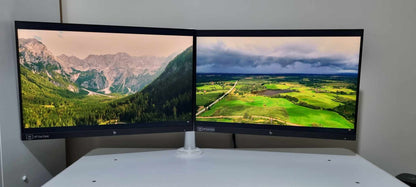 Set of Two HP EliteDisplay E24i G4 Monitors with Dual Monitor Arm – Complete Bundle (Second-Hand)